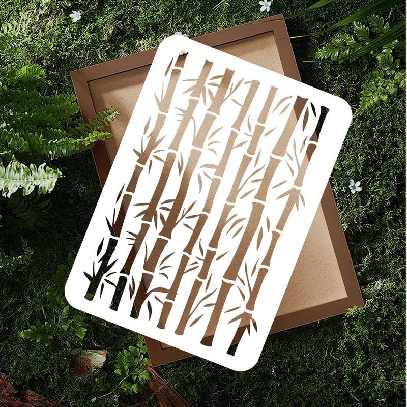 DOODLREAM 1pc Bamboo Wall Stencil for Painting, 11.698.27?Bamboo Branch Reusable Stencil for Wood Burning, Paint Templates DIY Craft Art Stencil on Wood Fabric Canvas Furniture Journal - Image 4